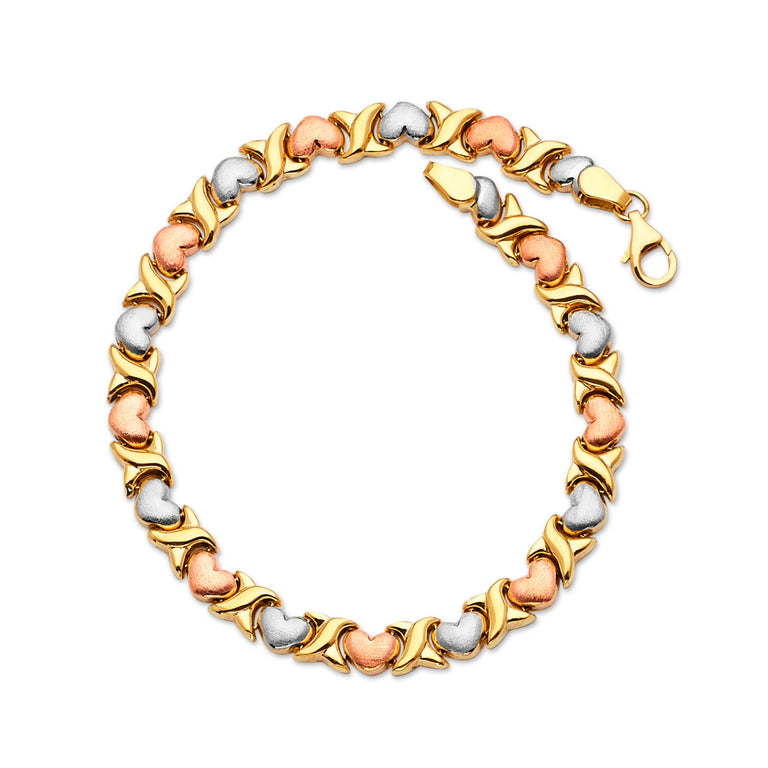 #202637 - Fancy Ladies Heart Ornate Bracelet In 14K Tri-Color Gold