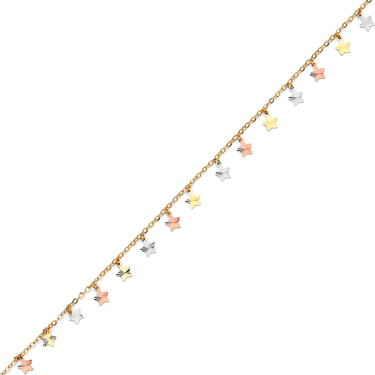#202816 - Star Charm Anklet in 14K Tri-Color Gold