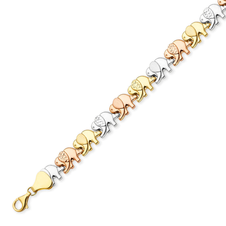 #203219 - Fancy Ladies Elephant Ornate Bracelet In 14K Tri-Color Gold