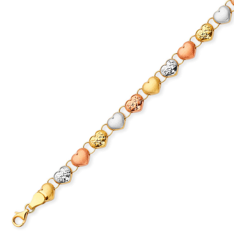 #203221 - Fancy Ladies Heart Ornate Bracelet In 14K Tri-Color Gold