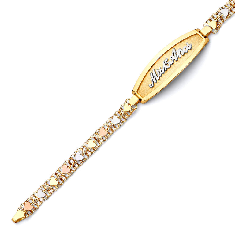 #203325 - Mexican Quinceañera Heart Bracelet In 14K Tri-Color Gold