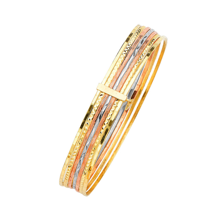 #203450 - Solid Ladies 7-Day Single Bangle in 14K Tri-Color Gold