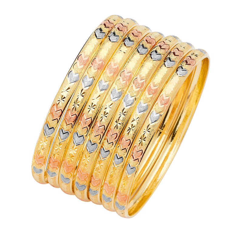 #203457 - Heart Flexible Ladies 7-Day Bangle in 14K Tri-Color Gold