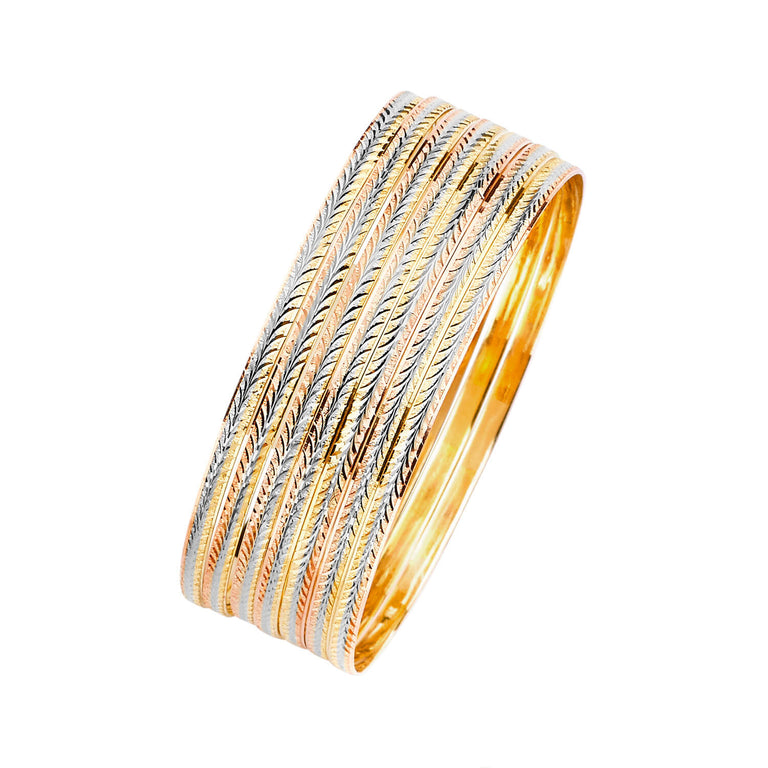#203518 - Solid Ladies 7-Day Bangle in 14K Tri-Color Gold