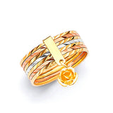 #203568 - Flower 7-Day Ladies Ring in 14K Tri-Color Gold
