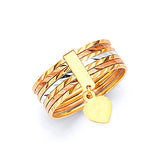 #203570 - Heart 7-Day Ladies Ring in 14K Tri-Color Gold