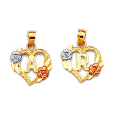 Flower Initial Ladies Pendant in 14K Tri-Color Gold