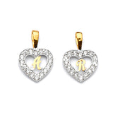 White CZ Heart Initial Ladies Pendant in 14K Two-Tone Gold