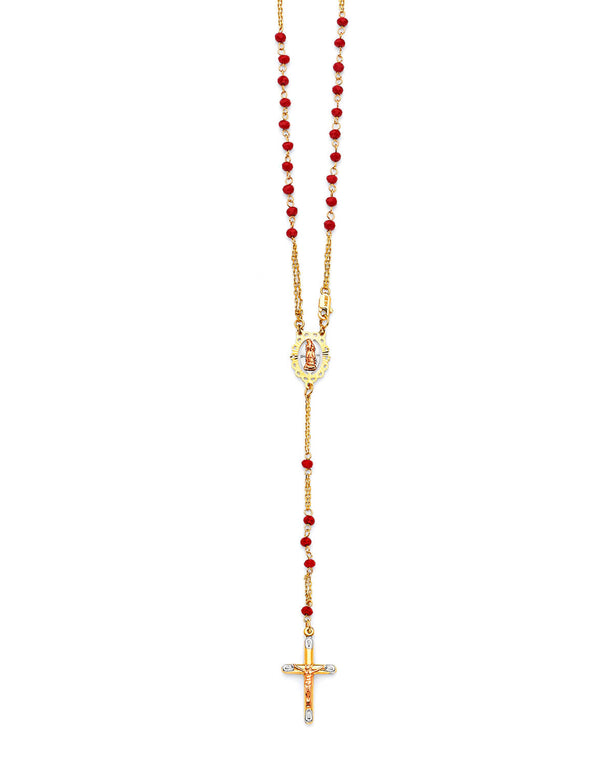 #203609 -  Crucifix Five-Decade Rosary Necklace in 14K Tri-Color Gold