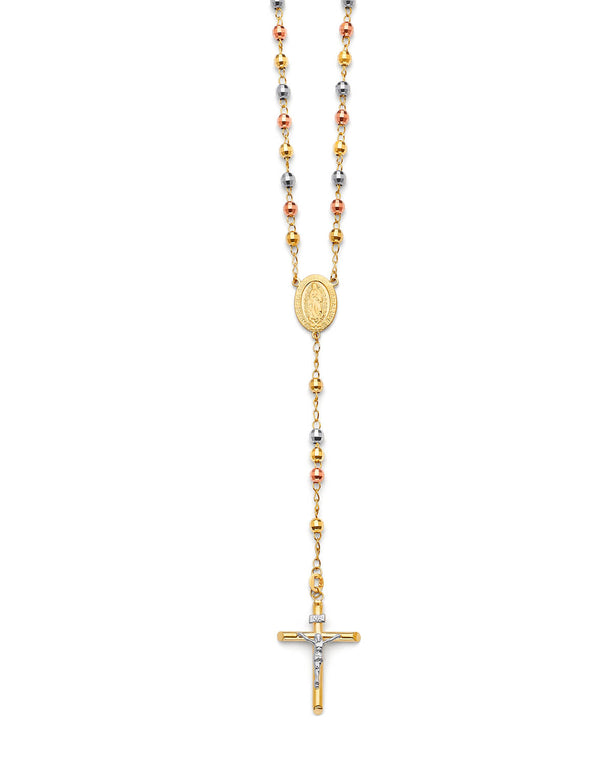 #203663 -  Crucifix Five-Decade Rosary Necklace in 14K Tri-Color Gold