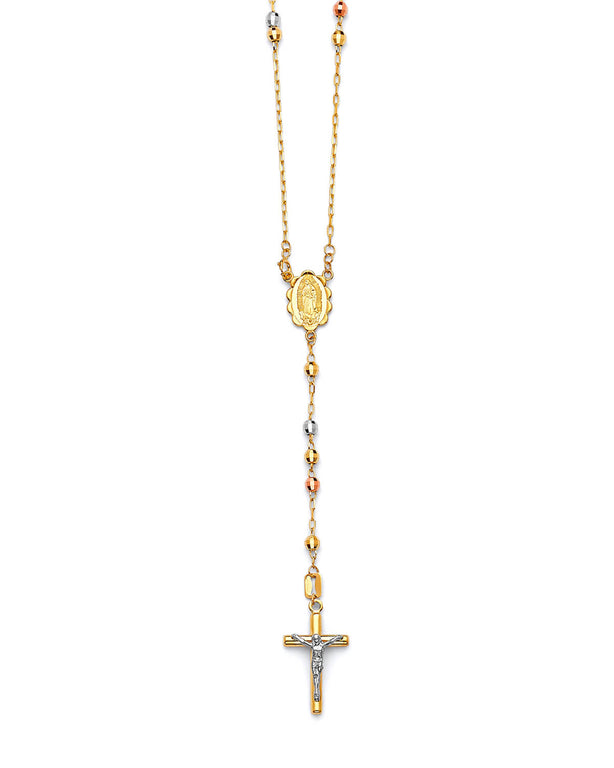 #203669 -  Crucifix Five-Decade Rosary Necklace in 14K Tri-Color Gold