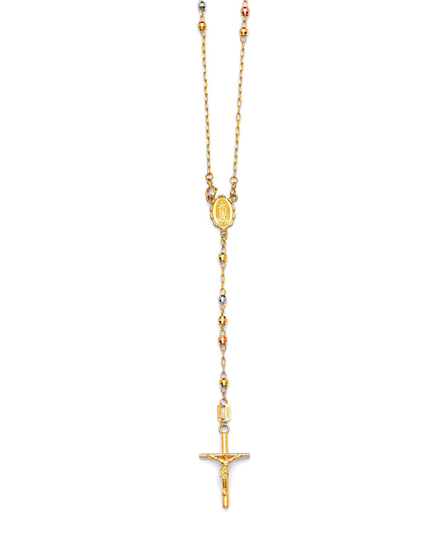 #203670 -  Crucifix Five-Decade Rosary Necklace in 14K Tri-Color Gold