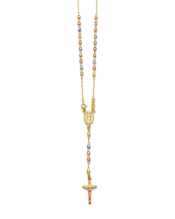 #203671 -  Crucifix Five-Decade Rosary Necklace in 14K Tri-Color Gold