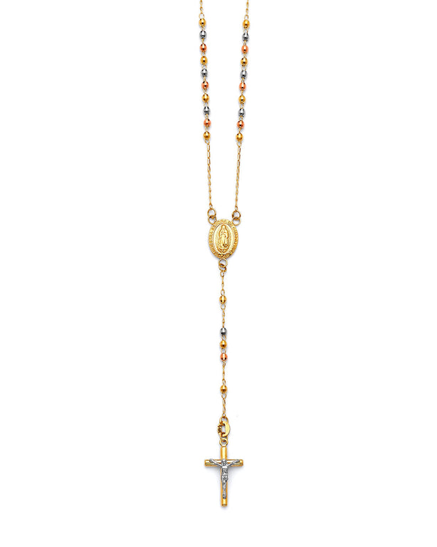 #203672 -  Crucifix Five-Decade Rosary Necklace in 14K Tri-Color Gold