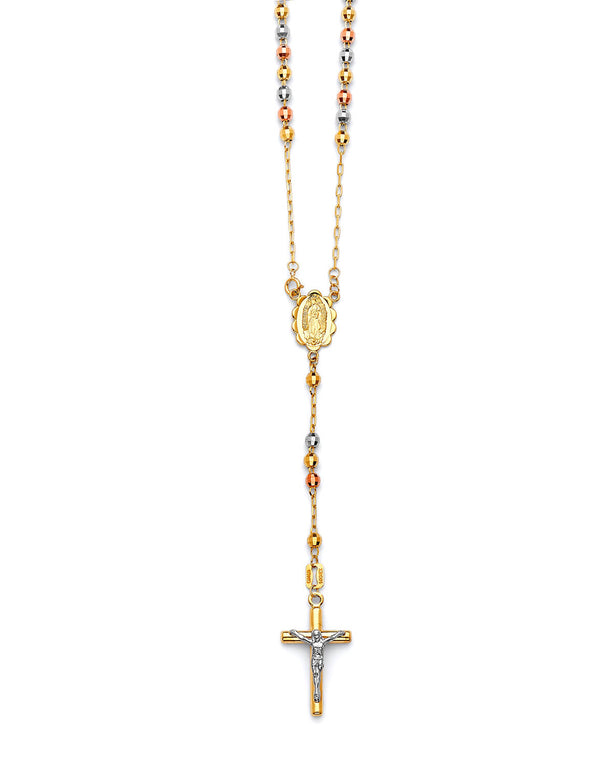 #203674 -  Crucifix Five-Decade Rosary Necklace in 14K Tri-Color Gold