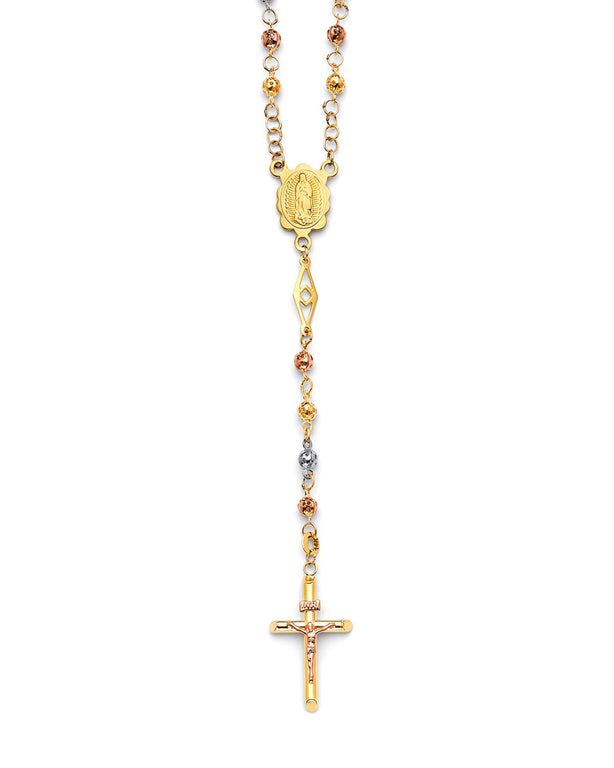 #203690 -  Crucifix Five-Decade Rosary Necklace in 14K Tri-Color Gold