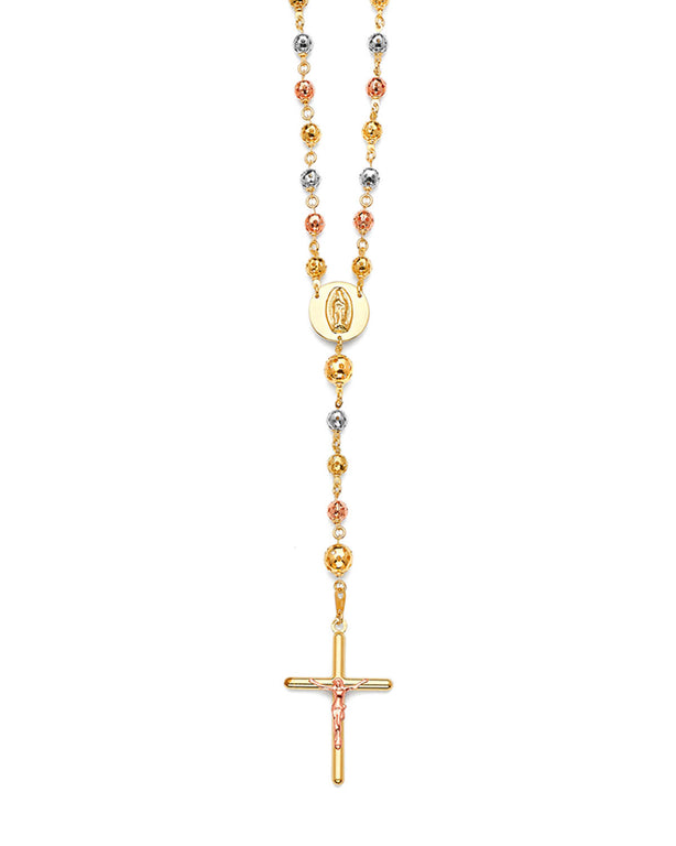 #203696 -  Crucifix Five-Decade Rosary Necklace in 14K Tri-Color Gold