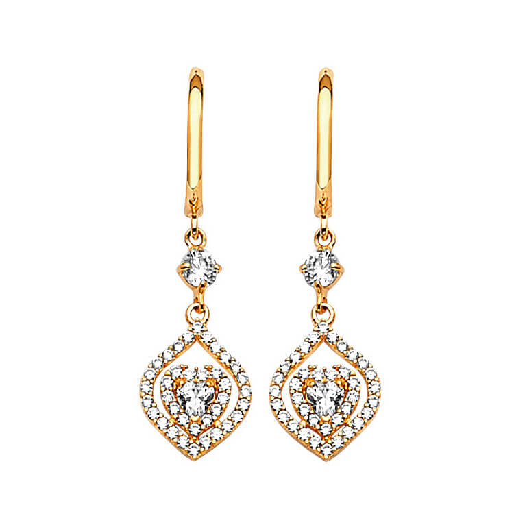 #203902 -  Drop Earrings with White CZ in 14K Gold