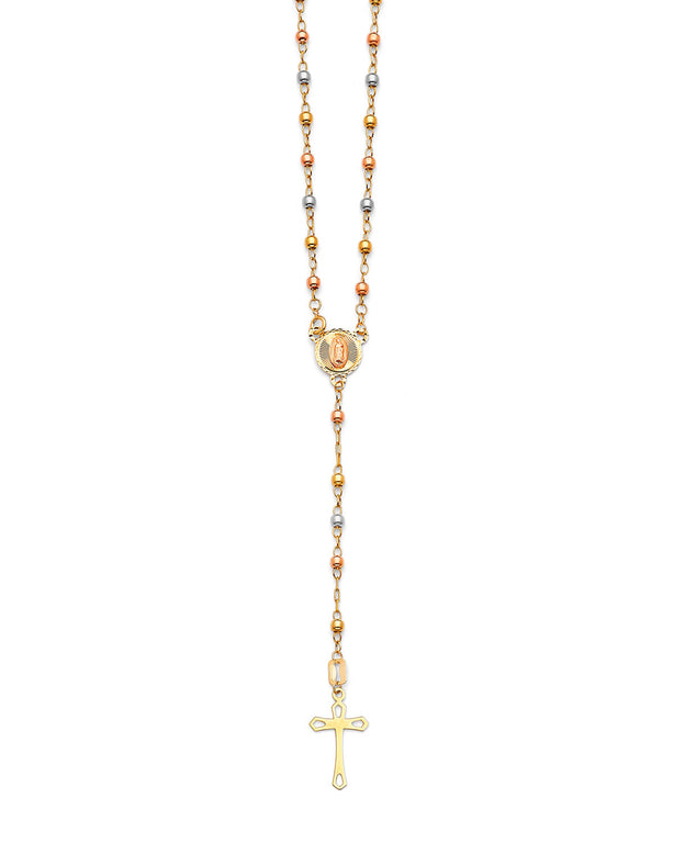 #204100 -  Cross Five-Decade Rosary Necklace in 14K Tri-Color Gold