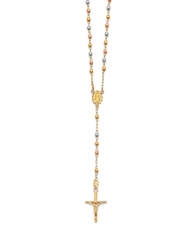 #204101 -  Crucifix Five-Decade Rosary Necklace in 14K Tri-Color Gold