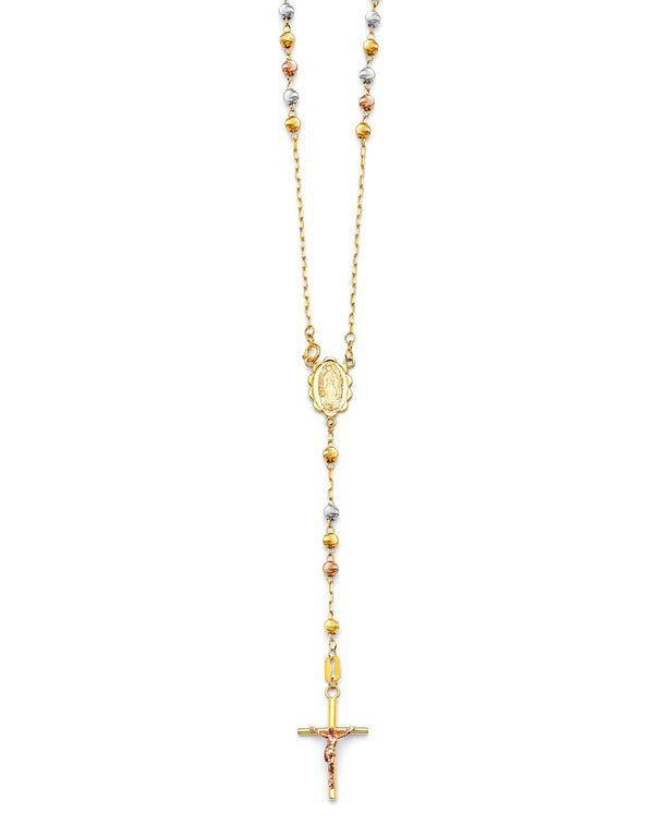 #204310 -  Crucifix Five-Decade Rosary Necklace in 14K Tri-Color Gold