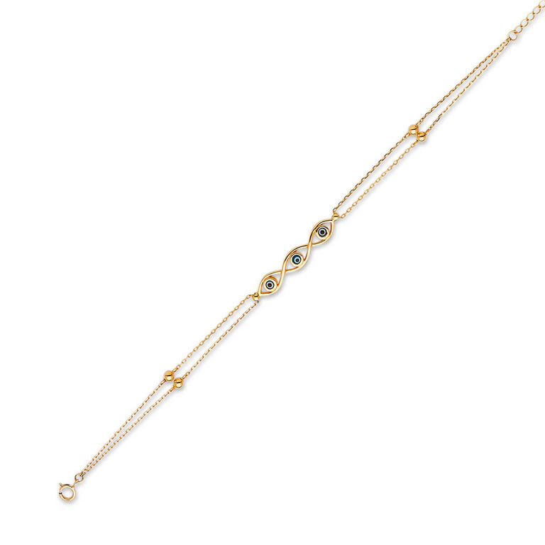 #204429 - Blue & White Enamel Ladies Eye Charm Bracelet In 14K Gold