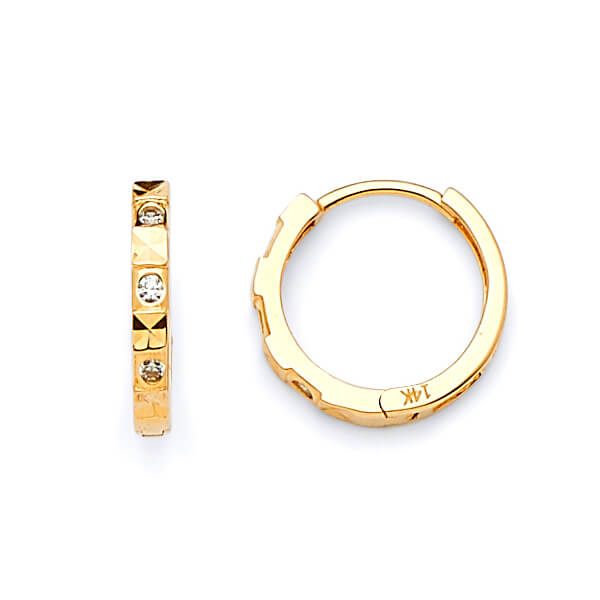 #204441 -  huggie Earrings with White CZ in 14K Gold