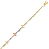 #205553-Ladies Cross Charm Bracelet in 14K Tri-Color Gold