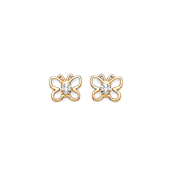 #22047 - Butterfly stud Earrings with White CZ in 14K Gold