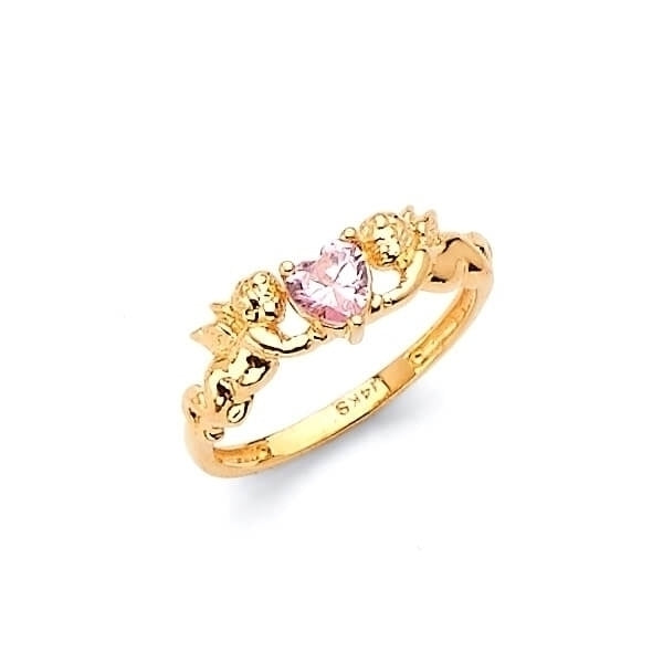 #22066 - Pink CZ Cupid Kids Ring in 14K Gold