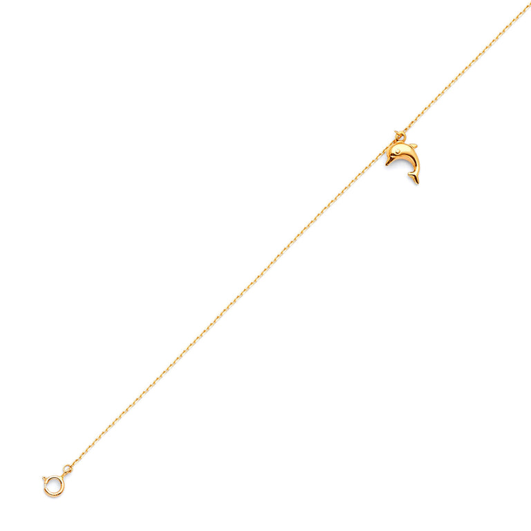 #22324 - Dolphin Charm Anklet in 14K Gold
