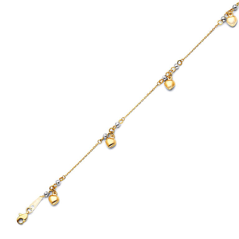 #22839 - Heart Charm Anklet in 14K Two-Tone Gold