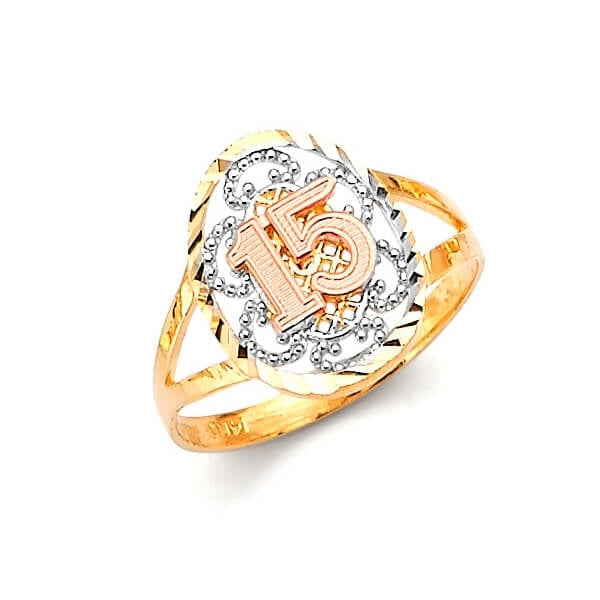 #23158 - Teens Ring in 14K Tri-Color Gold