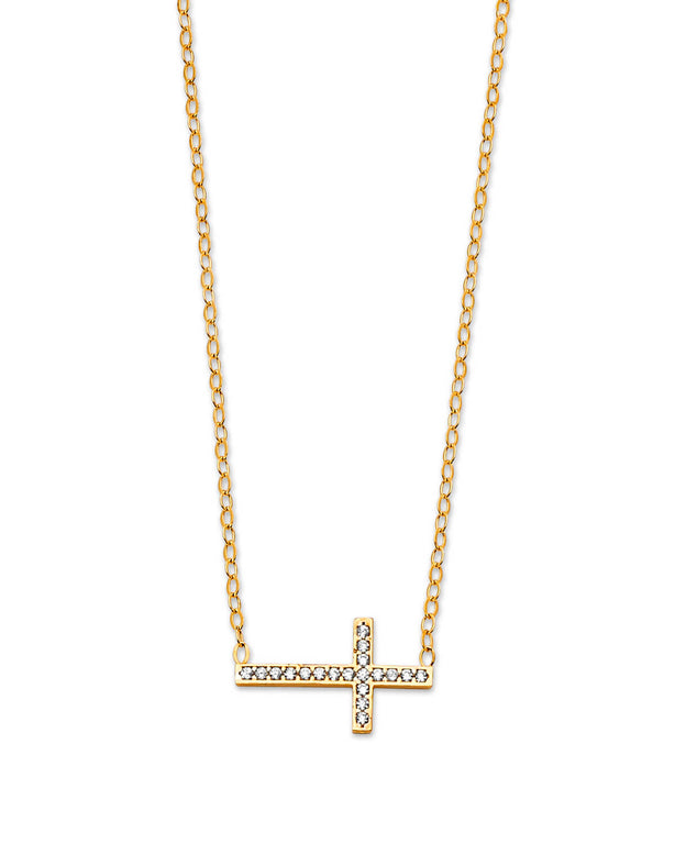 #23278 -  White CZ Cross Charm Necklace in 14K Gold