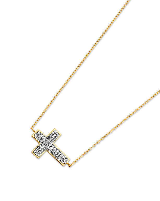 #23530 -  White CZ Cross Charm Necklace in 14K Two-Tone Gold