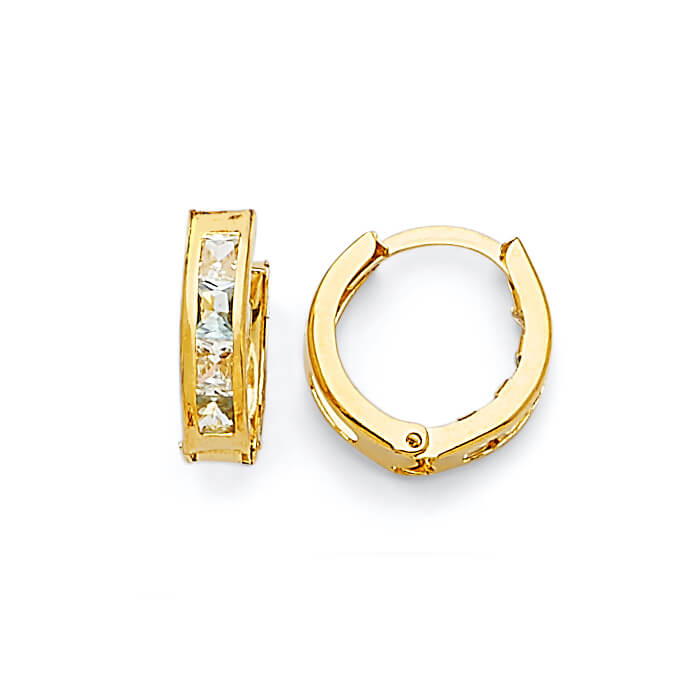 #24539 -  huggie Earrings with White CZ in 14K Gold