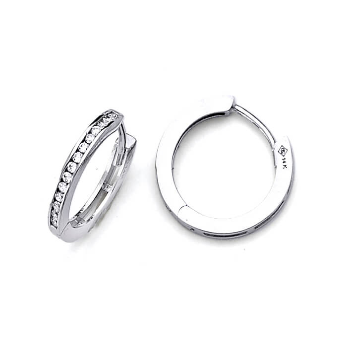 #24563 -  huggie Earrings with White CZ in 14K White Gold