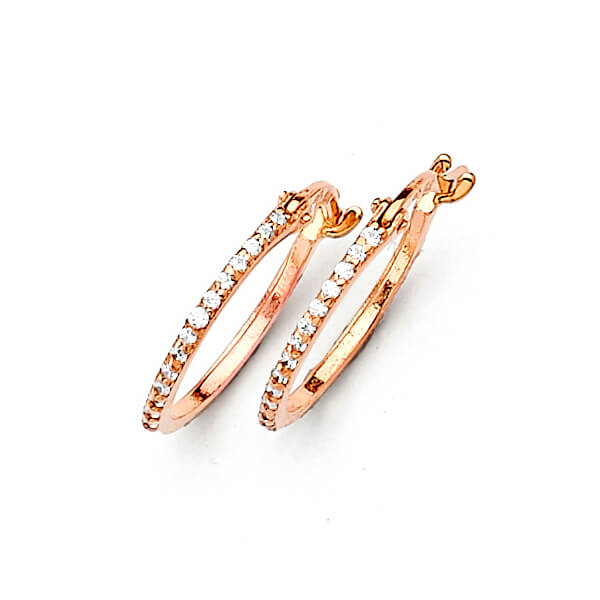 #24574 -  huggie Earrings with White CZ in 14K Rose Gold