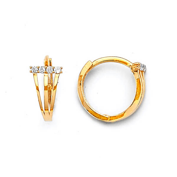 #24793 -  huggie Earrings with White CZ in 14K Gold