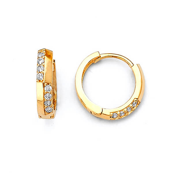 #24795 -  huggie Earrings with White CZ in 14K Gold