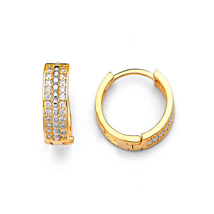 #24805 -  huggie Earrings with White CZ in 14K Two-Tone Gold