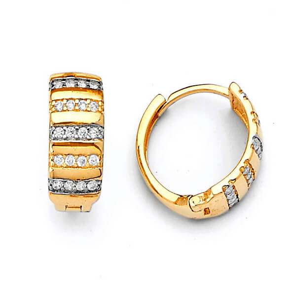 #24813 -  huggie Earrings with White CZ in 14K Two-Tone Gold