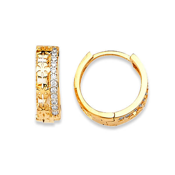 #24819 -  huggie Earrings with White CZ in 14K Gold