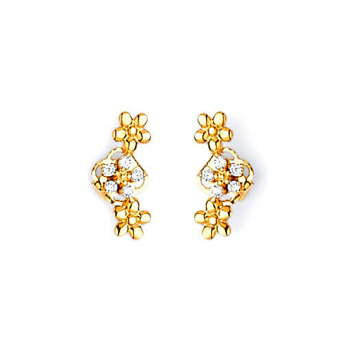 #24940 - Flower stud Earrings with White CZ in 14K Gold