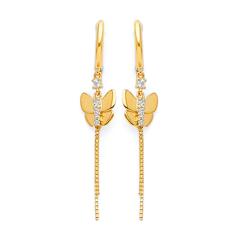 #25248 - Butterfly Tassel Earrings with White CZ in 14K Gold