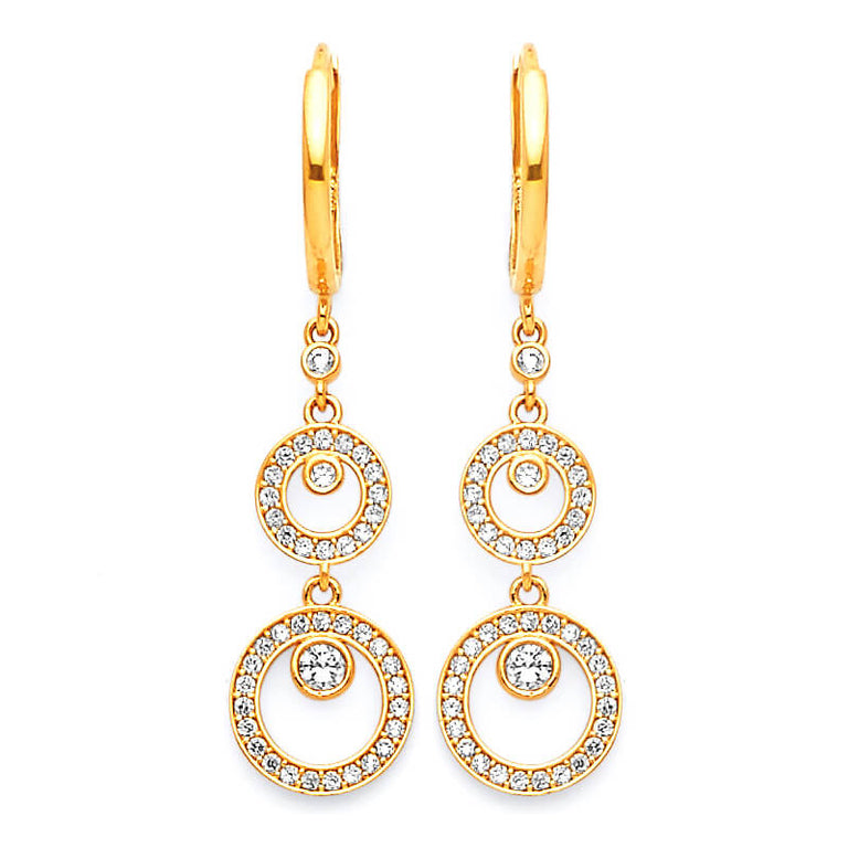 #25262 -  Drop Earrings with White CZ in 14K Gold