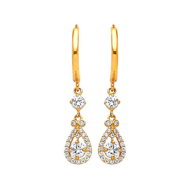 #25272 -  Drop Earrings with White CZ in 14K Gold