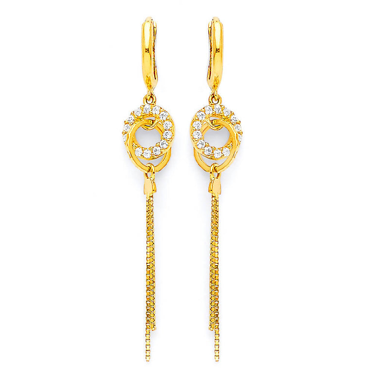 #25302 -  Tassel Earrings with White CZ in 14K Gold