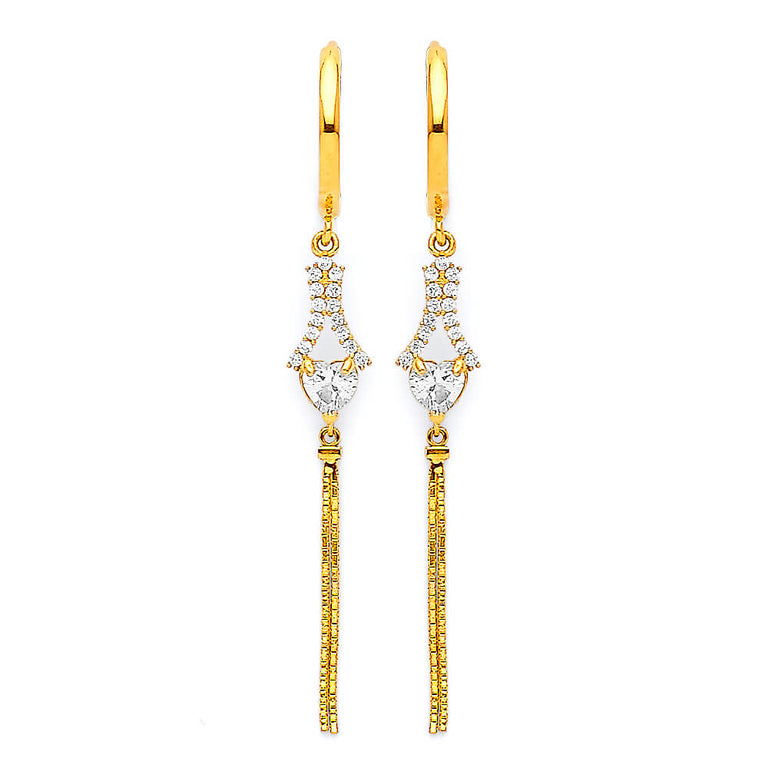 #25305 -  Tassel Earrings with White CZ in 14K Gold
