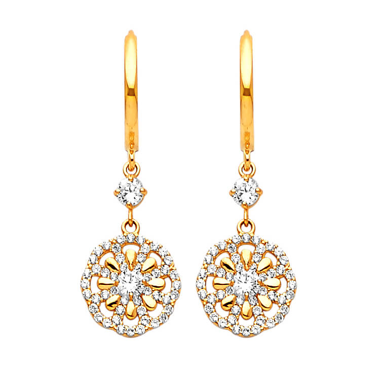 #25309 -  Drop Earrings with White CZ in 14K Gold